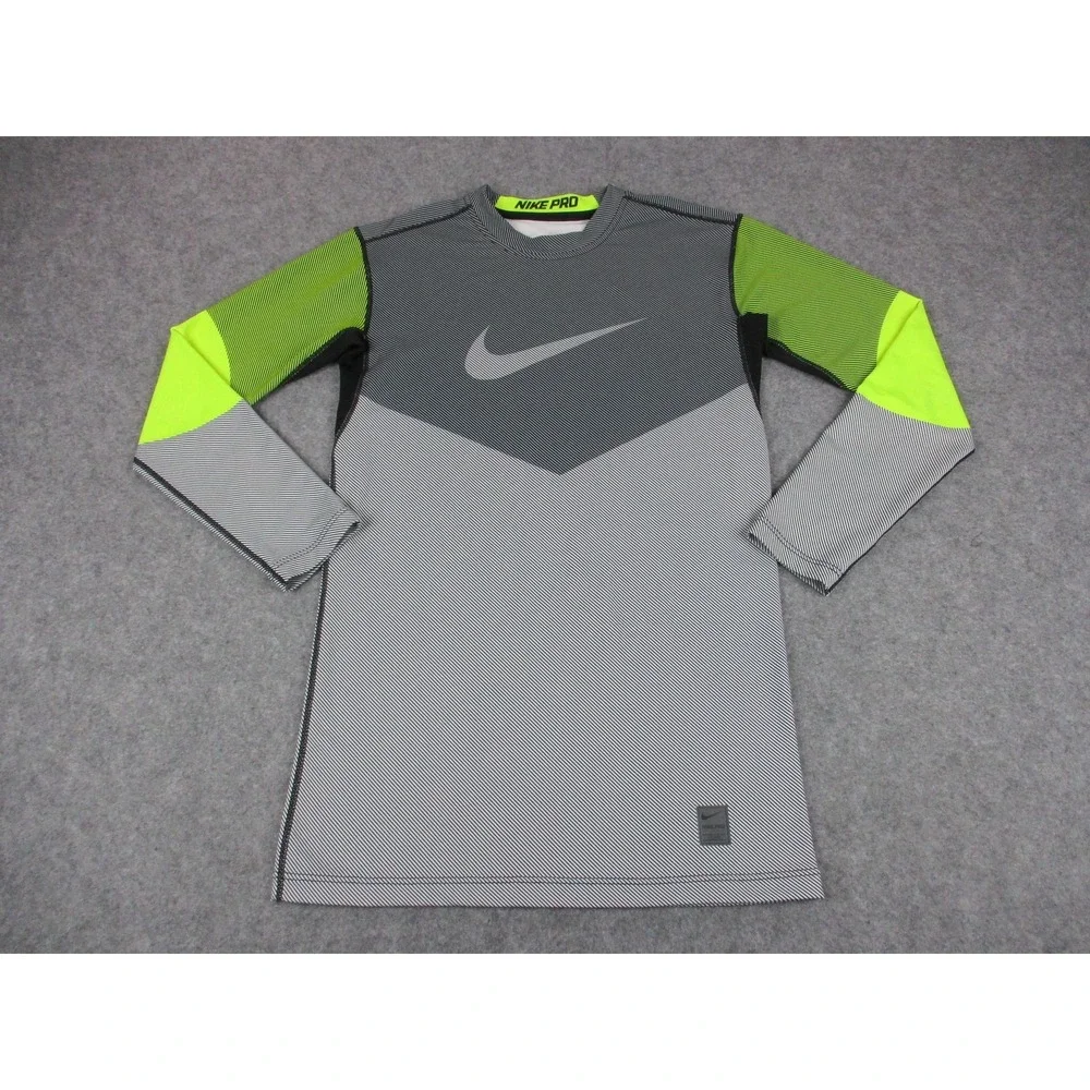Nike Pro Shirt Mens Large Gray Dri-FIT Compression Long Sleeve Running Training